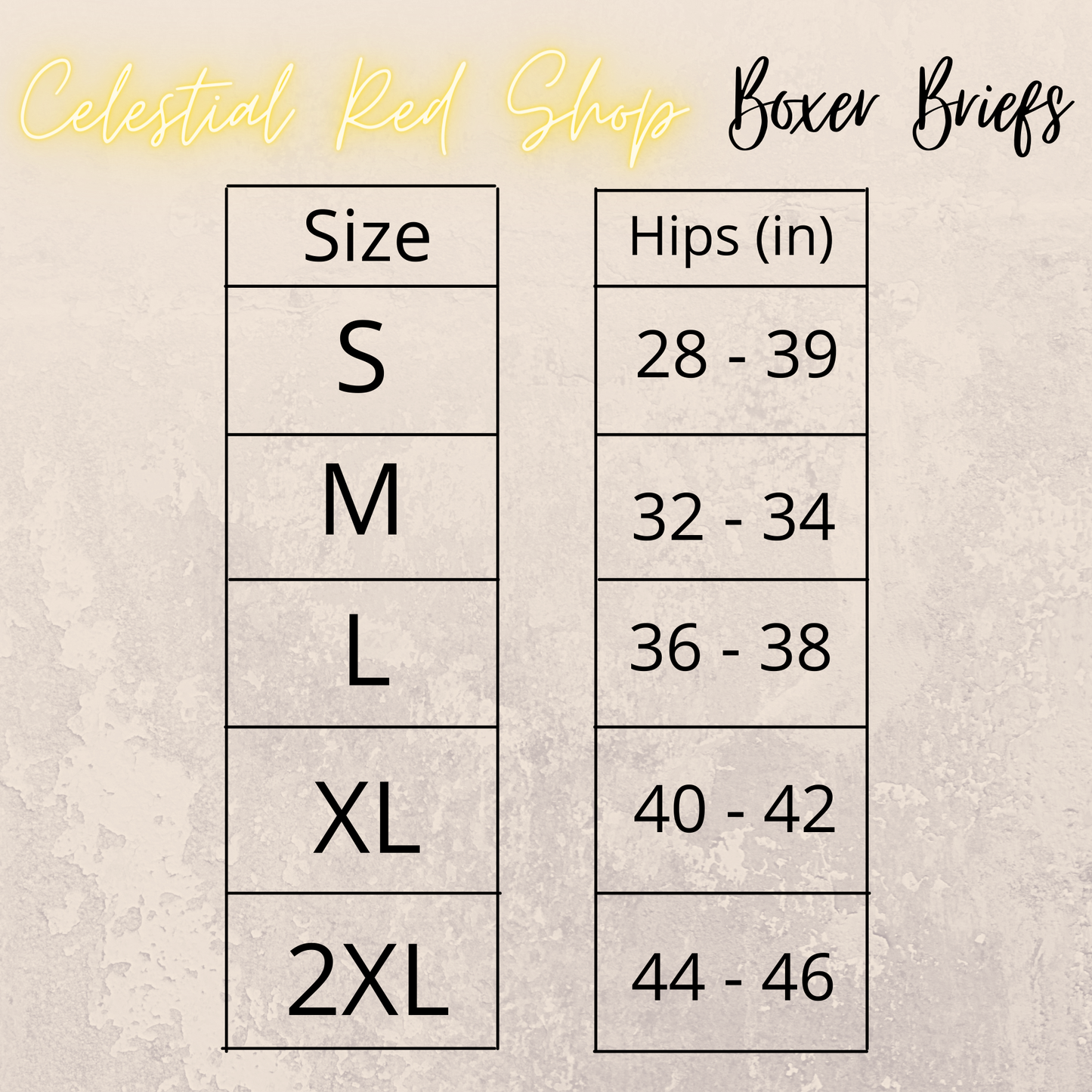 Boxer Brief Size Chart
