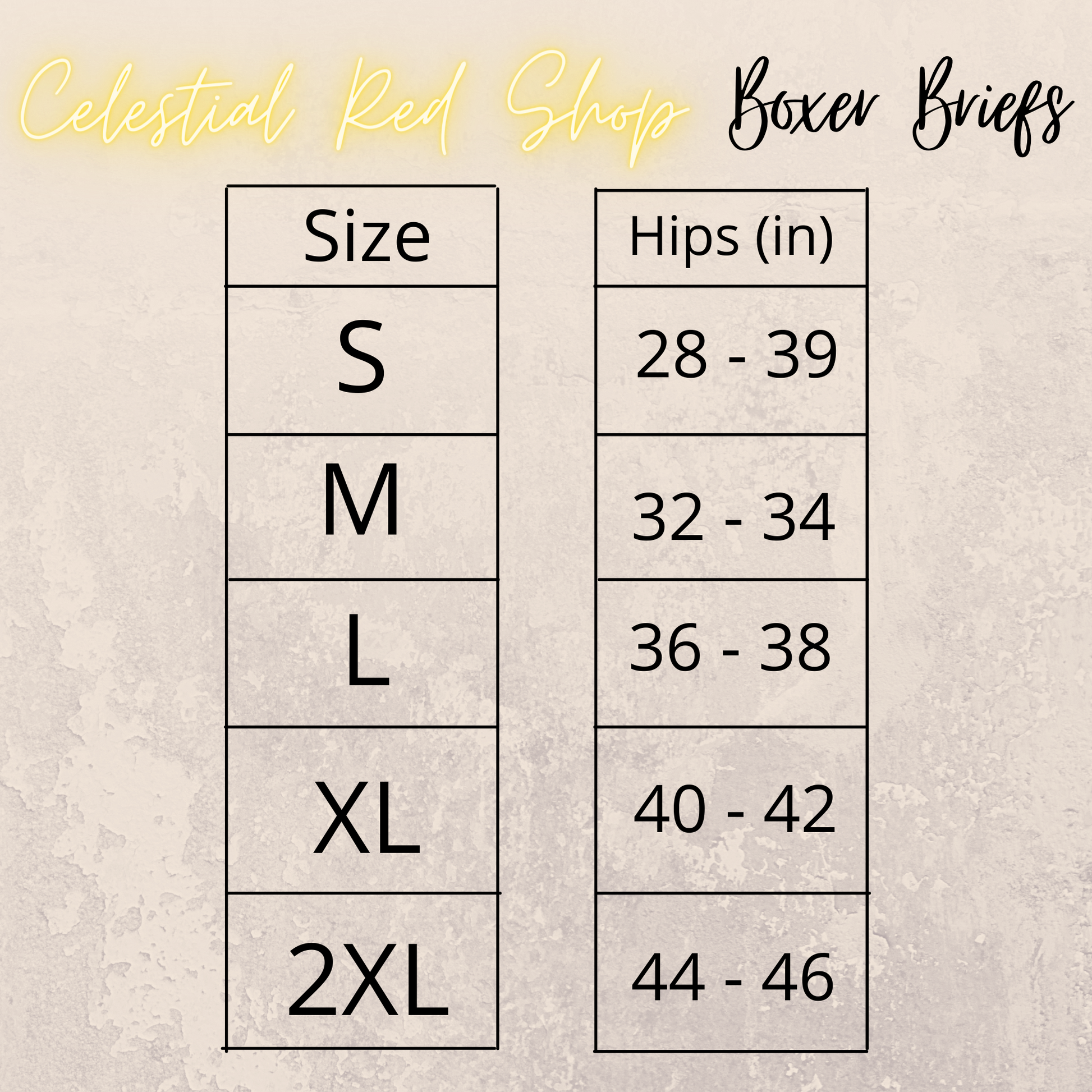 Boxer Brief Size Chart