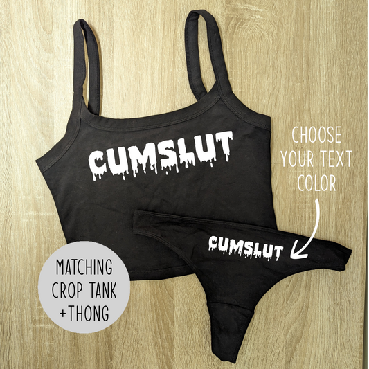 Cumslut BDSM Crop Tank and Panties Cum Slut Lingerie Set